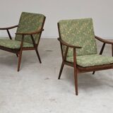 Pair of green flower boomerang armchairs by Antonin Suman for Ton (Thonet)