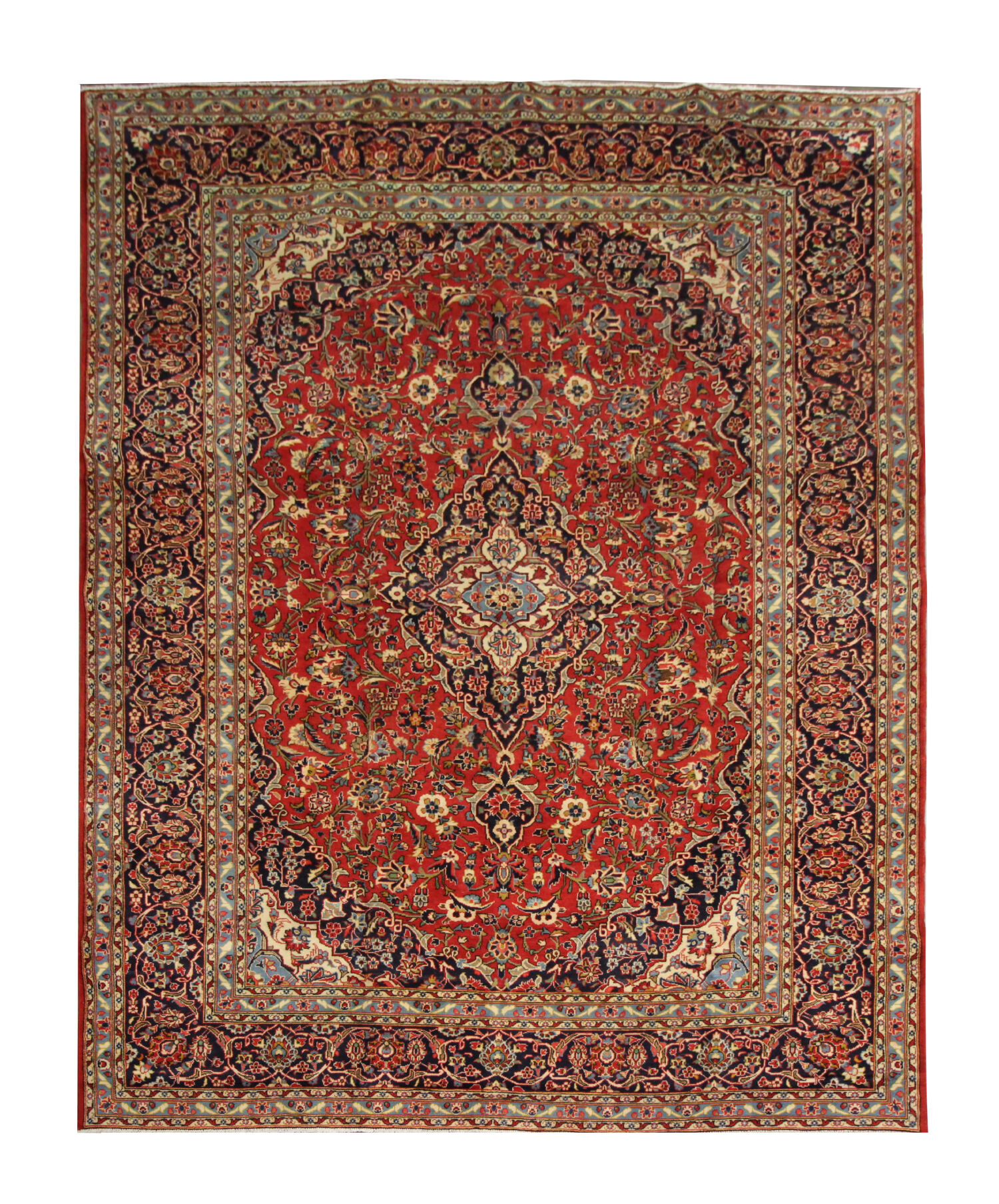 Vintage Persian Rug Handwoven Oriental Kashan Carpet- 362x244cm