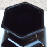 Hexagonal ceramic vase enamelled black France