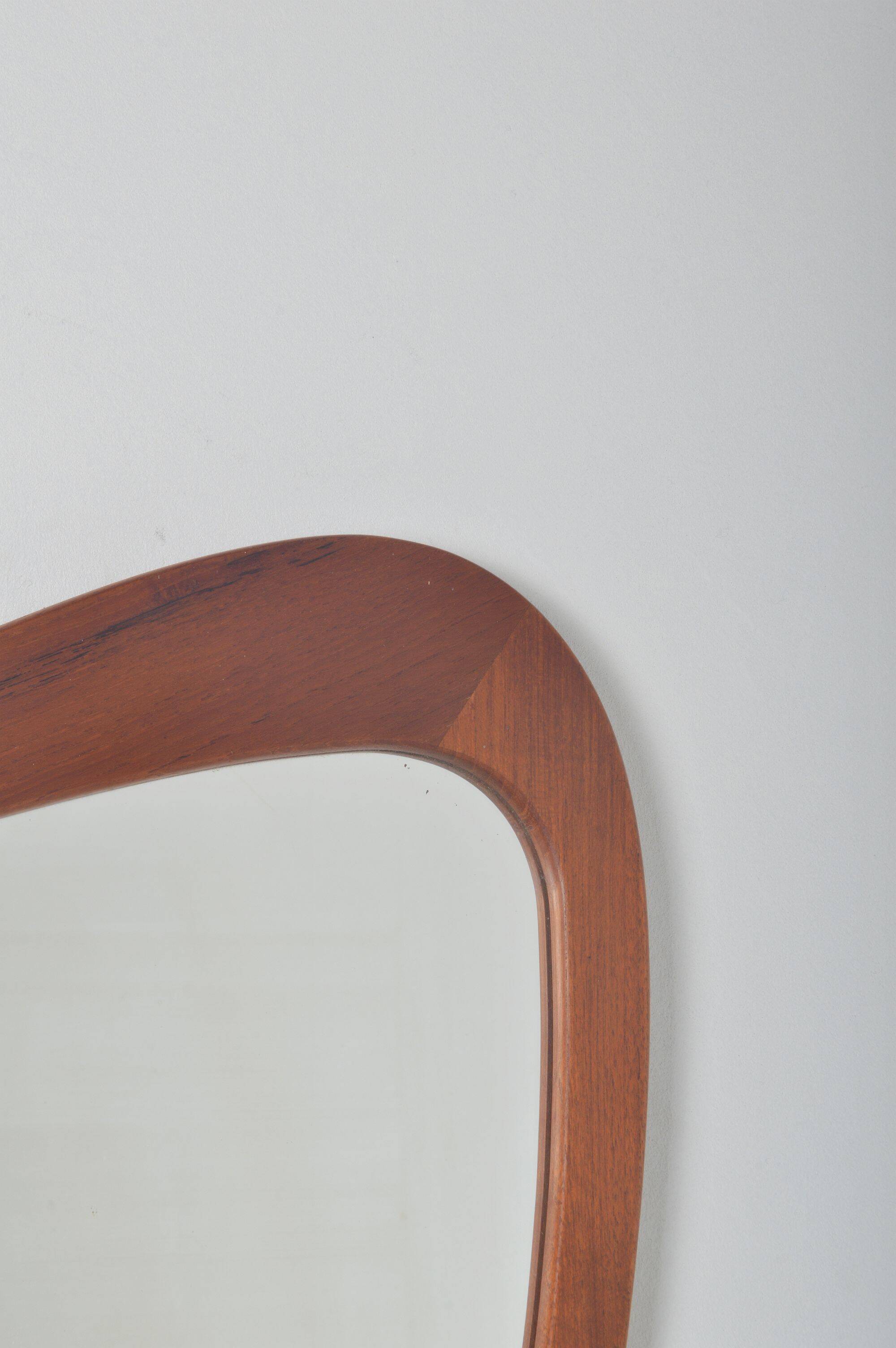 Danish mirror with teak edge and organic design, 1950s