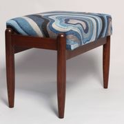 Set of two GFM stools in blue linen, mid-century style, Edmund Homa, Europe, 1960s.