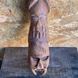 Sculpture African Mask Handcrafted Carved Wood Vintage #D882