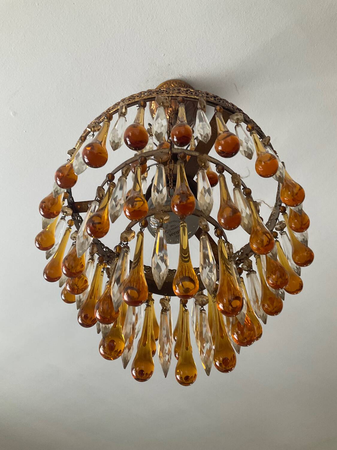 Vintage chandeliers with amber glass tassels and drops