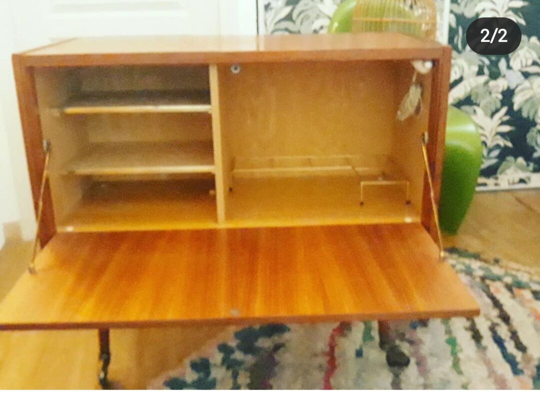 Scandinavian teak bar cabinet on wheels