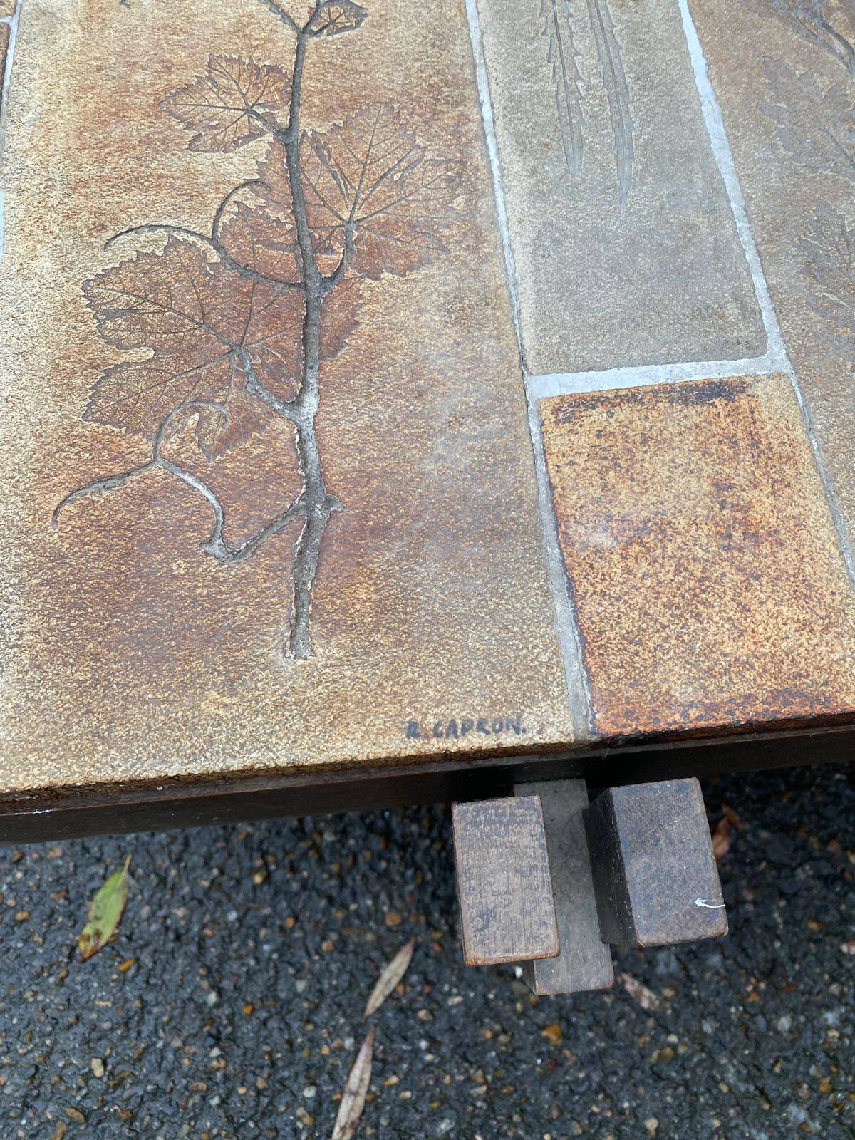 Vintage rectangular coffee table by Roger Capron, ceramic and herbarium design, 120cm