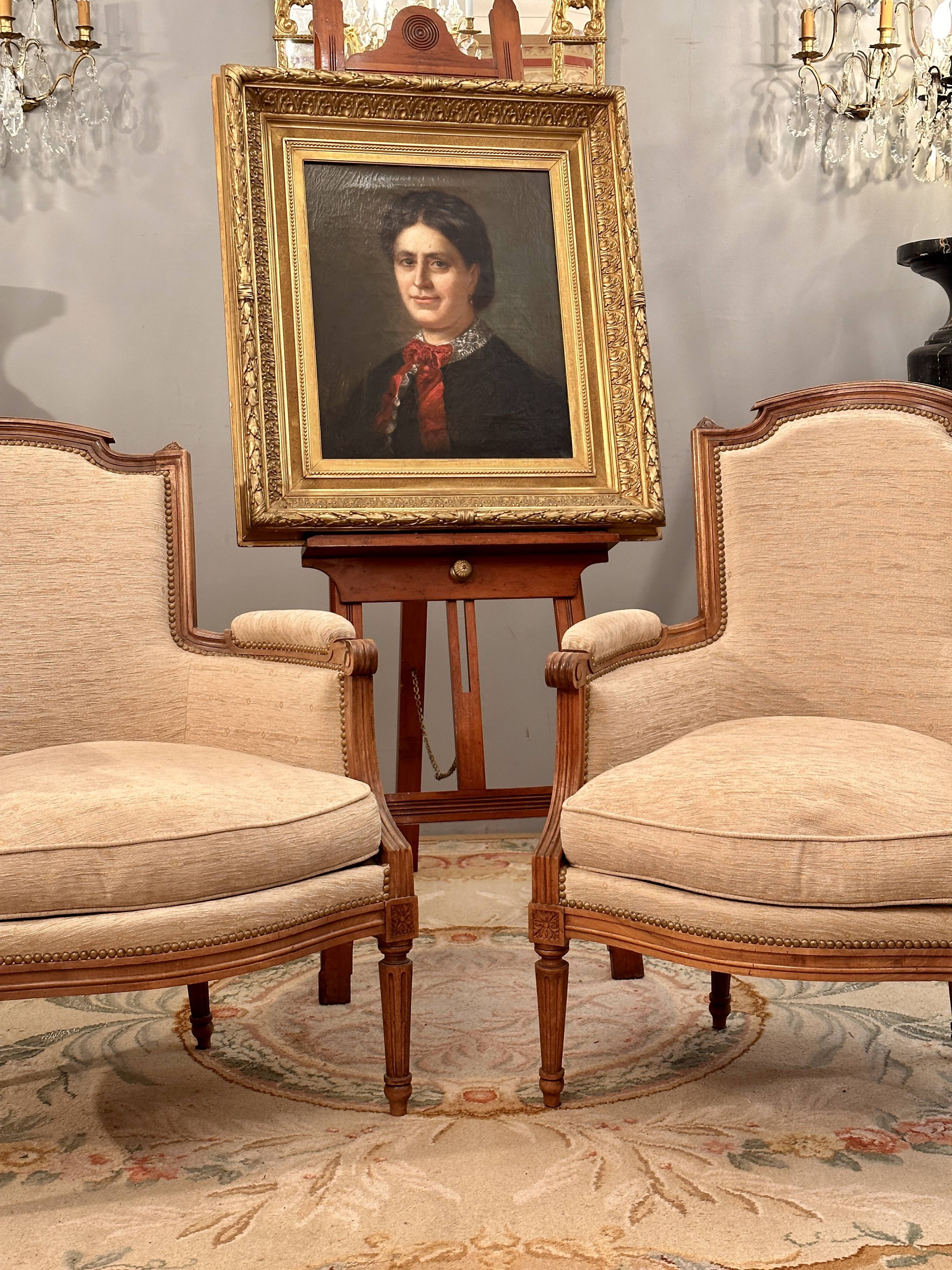 Pair of Louis XVI style walnut shepherdesses circa 1900