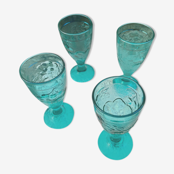 Set of 4 blue molded glass cups