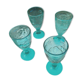 Ensemble de 4 coupes en verre moulé bleu