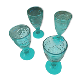 Ensemble de 4 coupes en verre moulé bleu