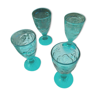 Set of 4 blue molded glass cups