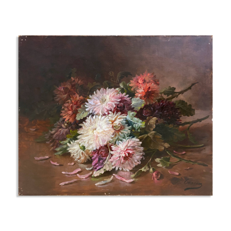 HST painting "Jetty of flowers" 19th century signed Tessier