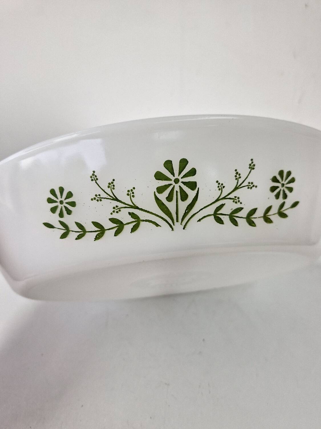 Glasbake usa hollow oven dish compartmented 2 parts vintage daisy green