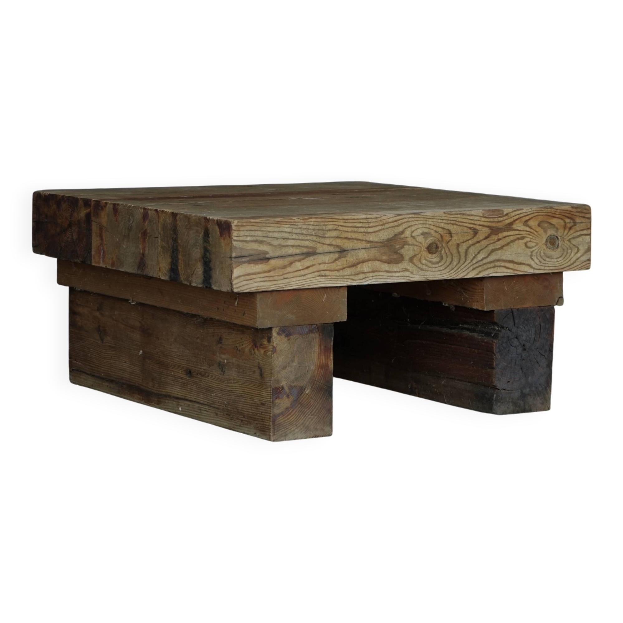 Small Brutalist Pine Coffee Table, 1970s