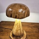 Hand-carved oak table lamp in the shape of a mushroom