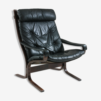 Fauteuil Siesta vintage en cuir avec accoudoirs par Ingmar Relling, Norvège 1970