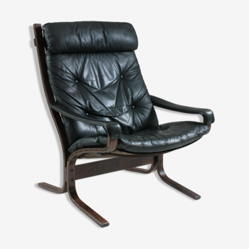 Vintage leather Siesta armchair with armrests by Ingmar Relling, Norway 1970