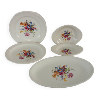 Serving dishes with floral decoration, vintage Luneville FG