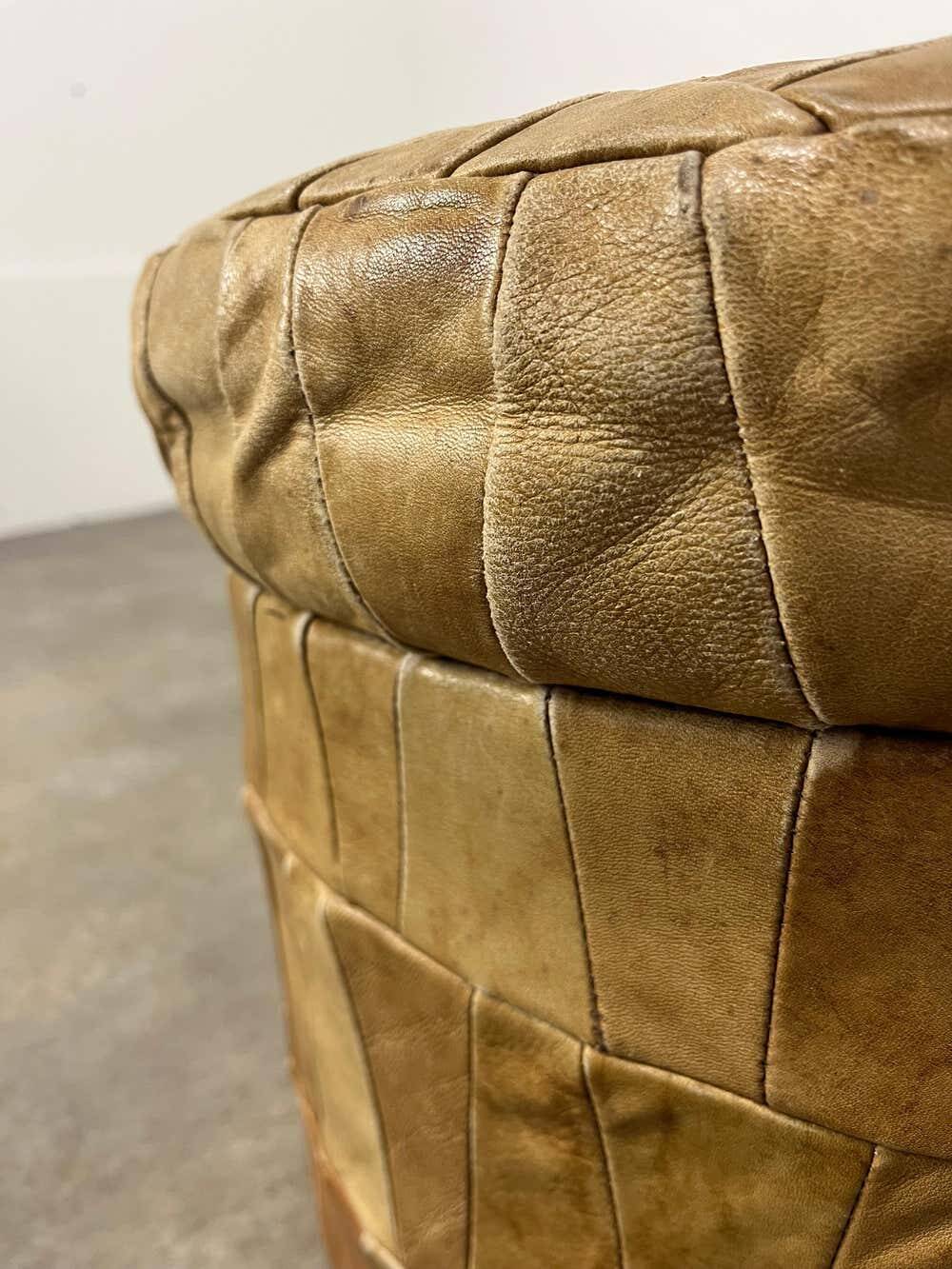 Patchwork leather storage pouf by De Sede, 1970s.