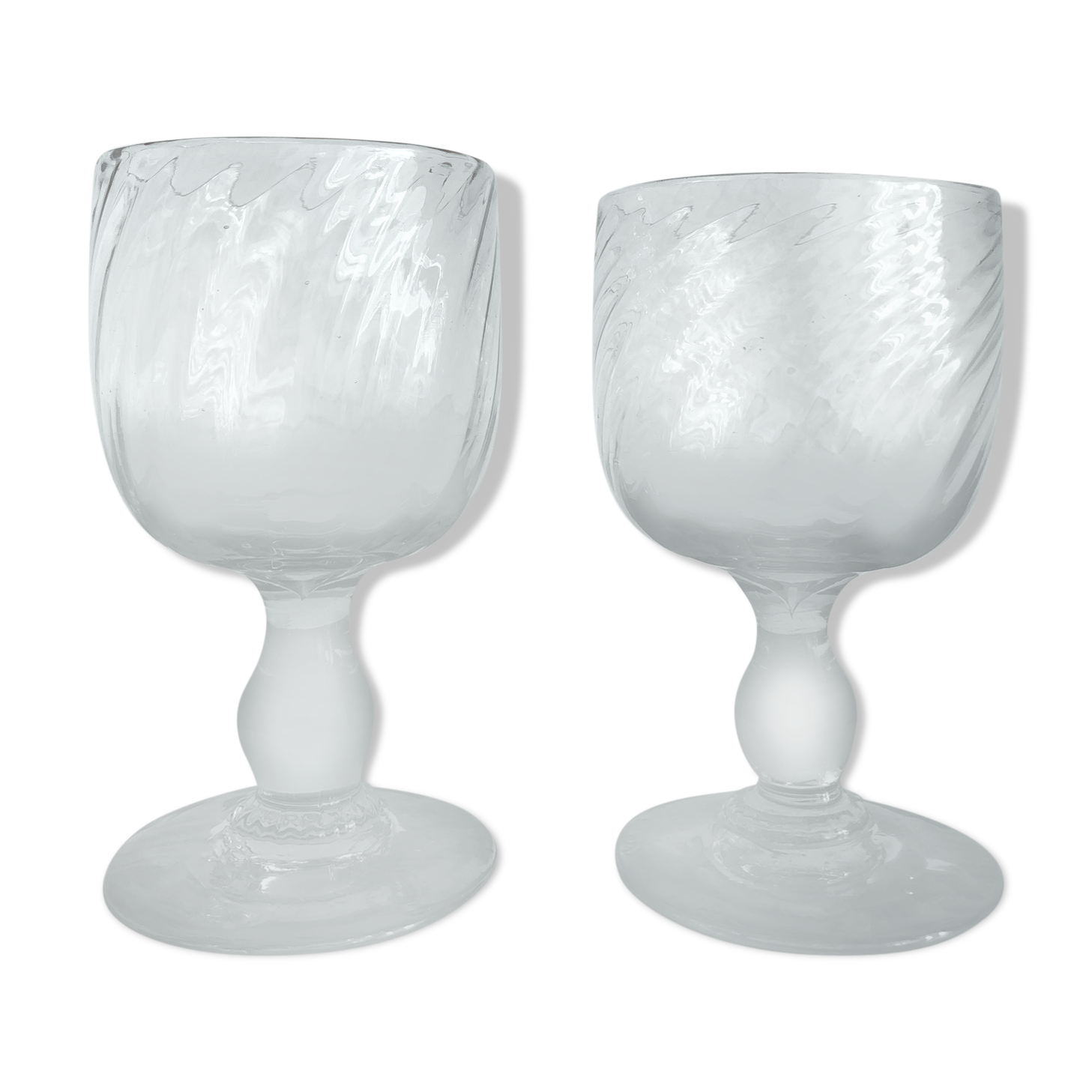 Two old wine glasses, torsaded, blown glass, France - late 19th century