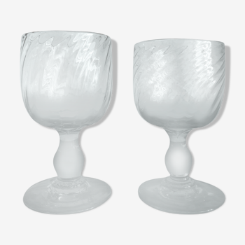 Two old wine glasses, torsaded, blown glass, France - late 19th century