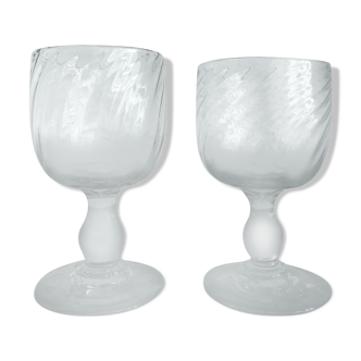 Two old wine glasses, torsaded, blown glass, France - late 19th century