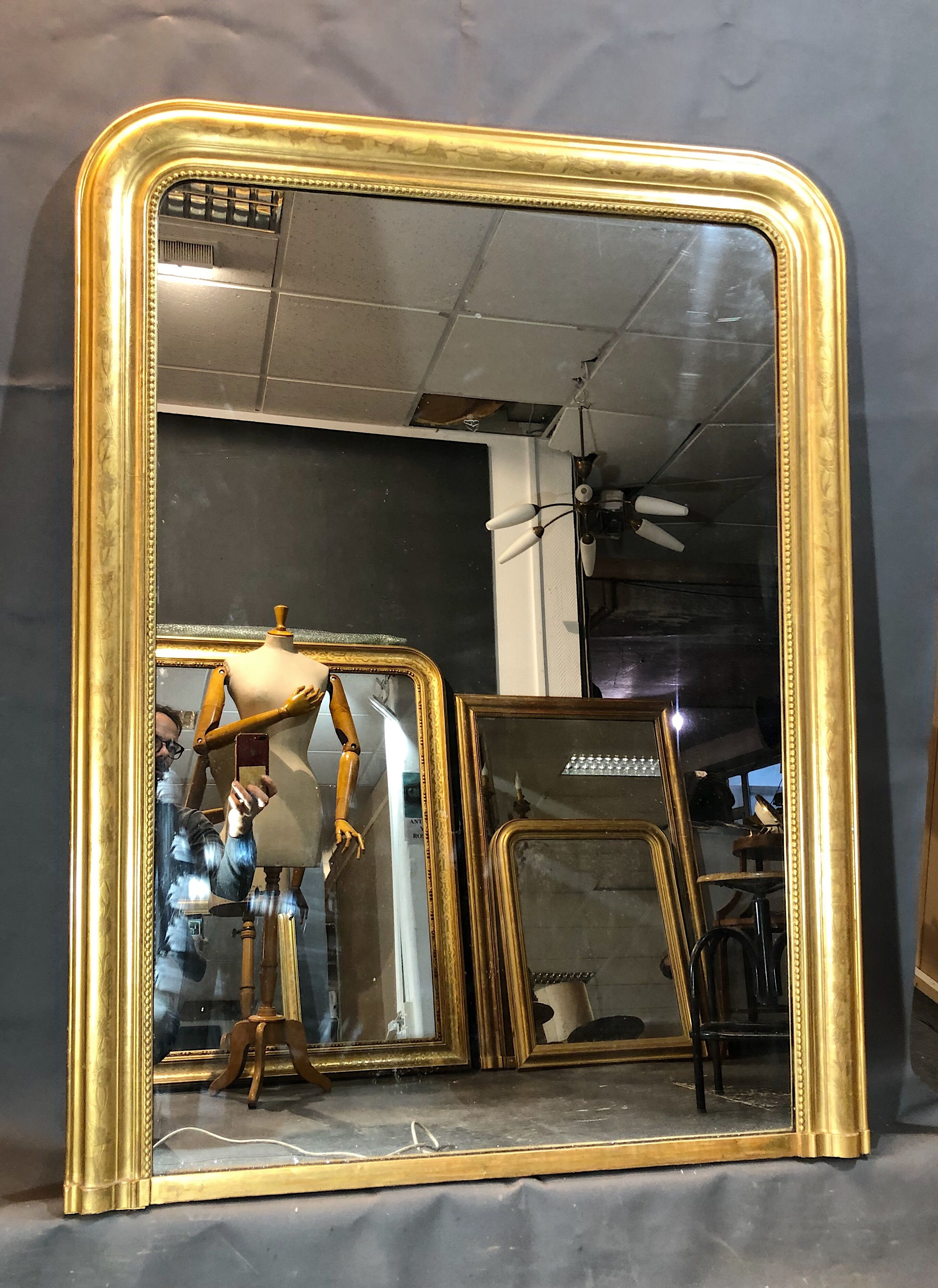 Old mirror 133x100cm gilded with gold leaf