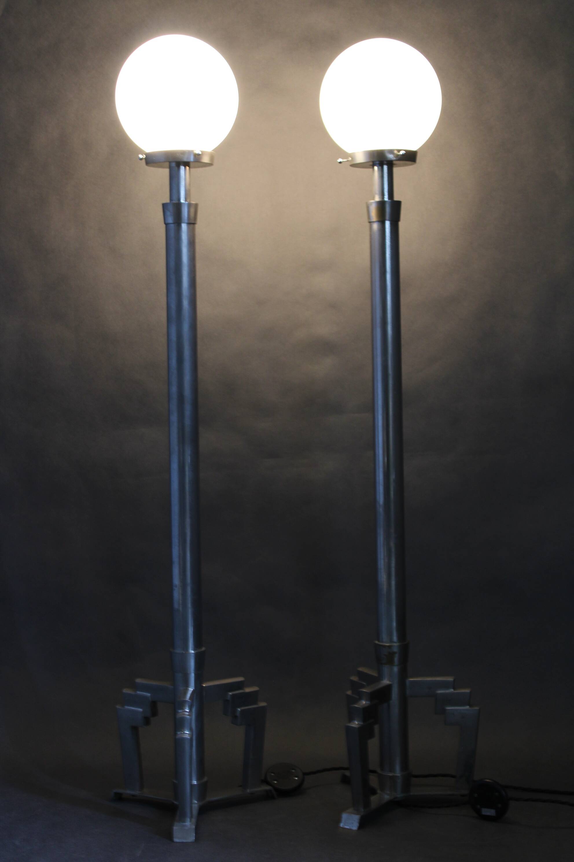 1940s pair of Art Deco chrome floor lamps, Czechoslovakia