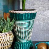 Glass vase and braided scoubidou thread 50s