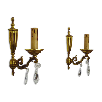 Pair of bronze wall sconces and glass tassels. Year 60