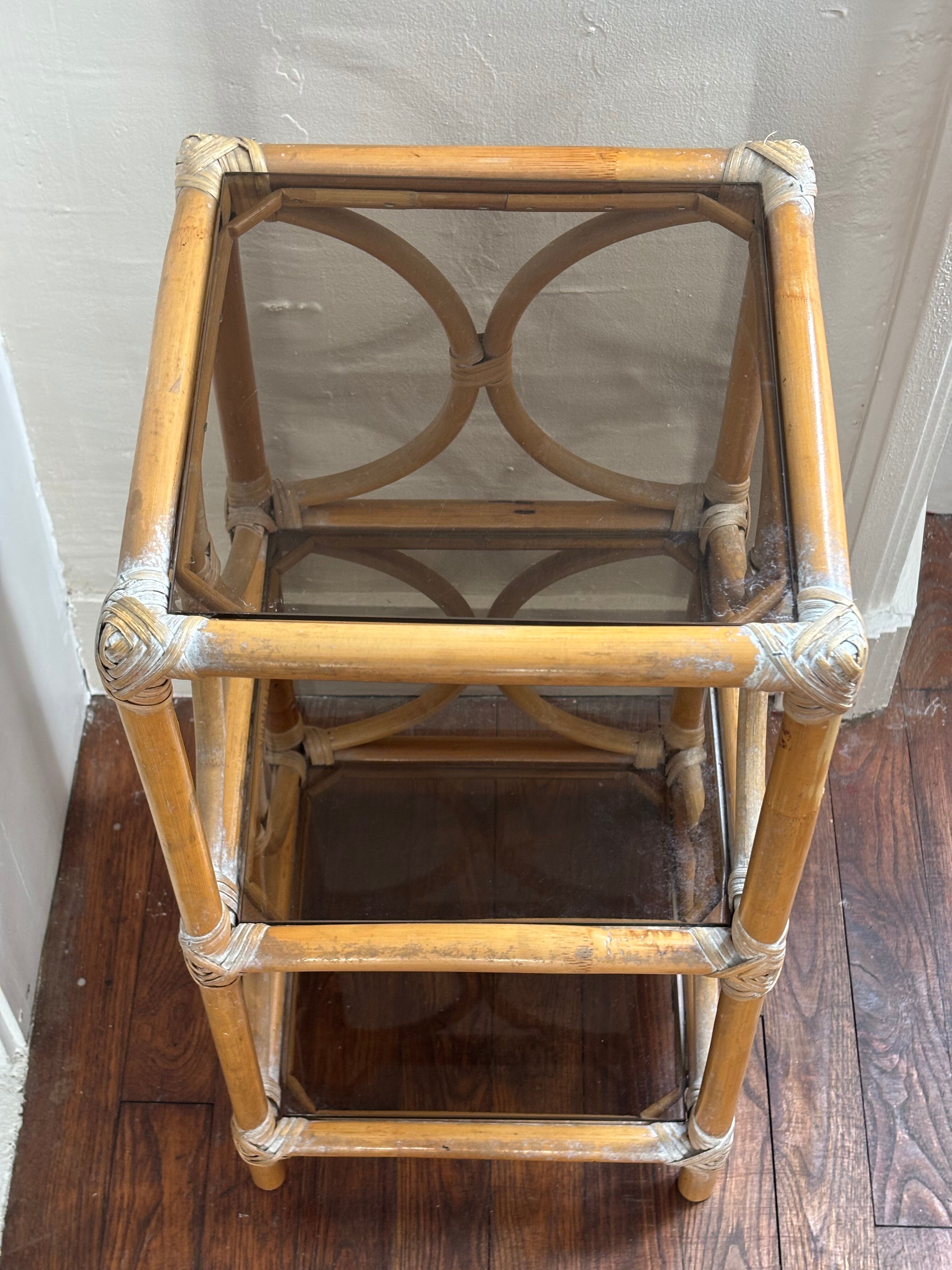 Rattan and glass shelf