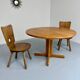 Antique round Scandinavian dining table from the 70s with 1 solid wood extension