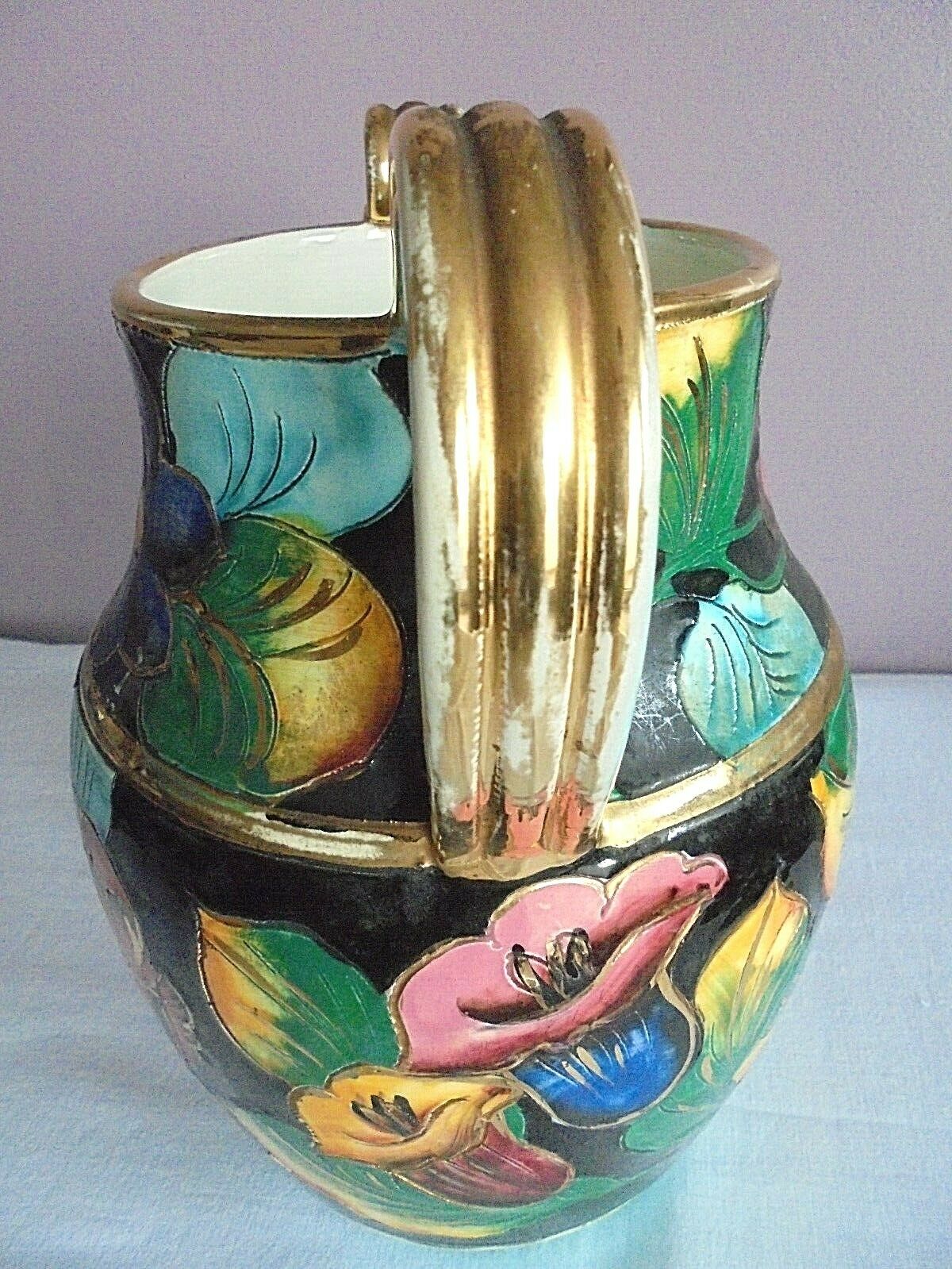 Vase Vallauris Deco hand Patterns flowers with gilding