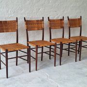 Four teak dining chairs with patinated cane after Gio Ponti, Italy 1960s