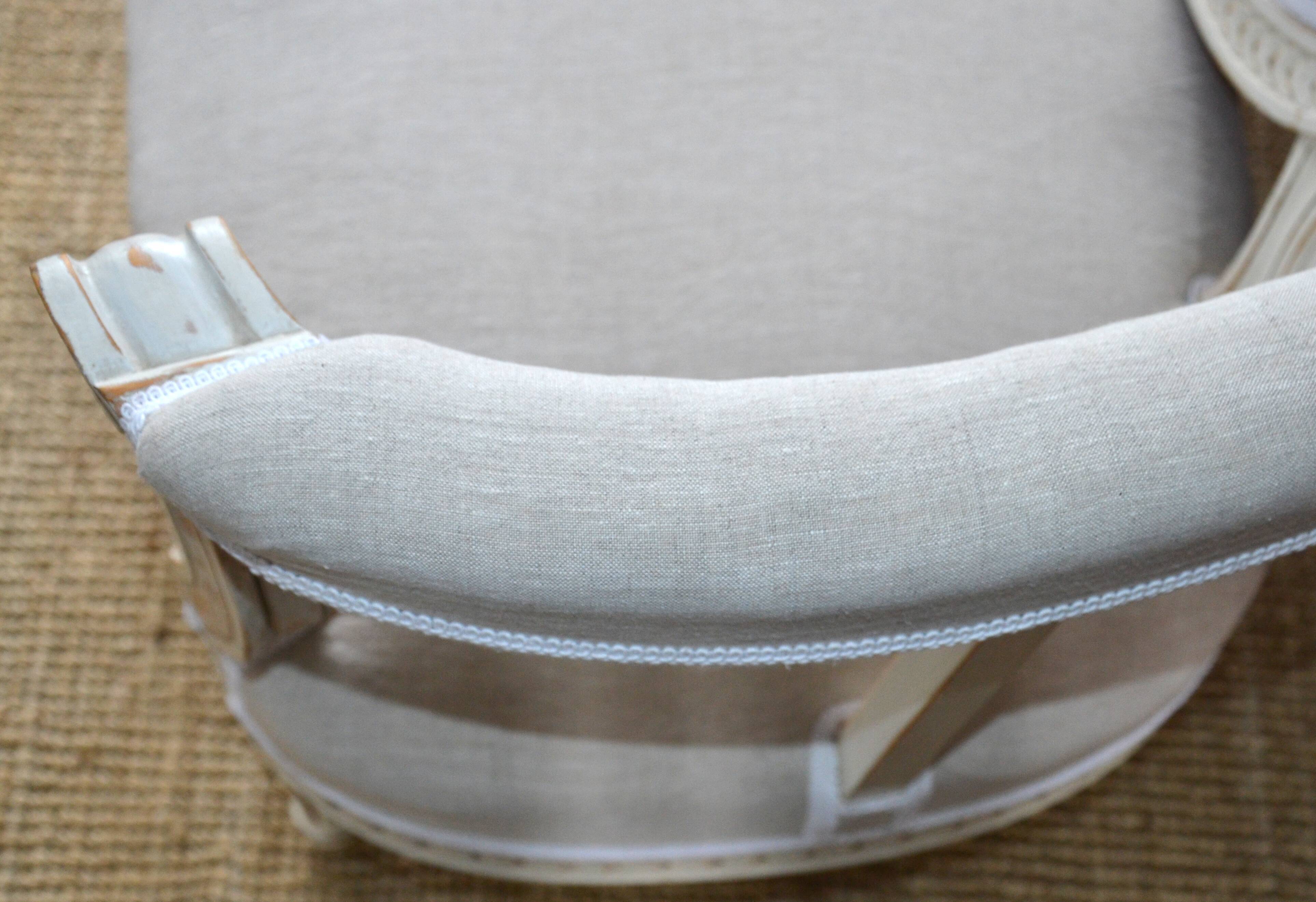 Swedish gustavian sofa white pastel and linen, 19th century