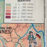 School geographical map of the reliefs of France