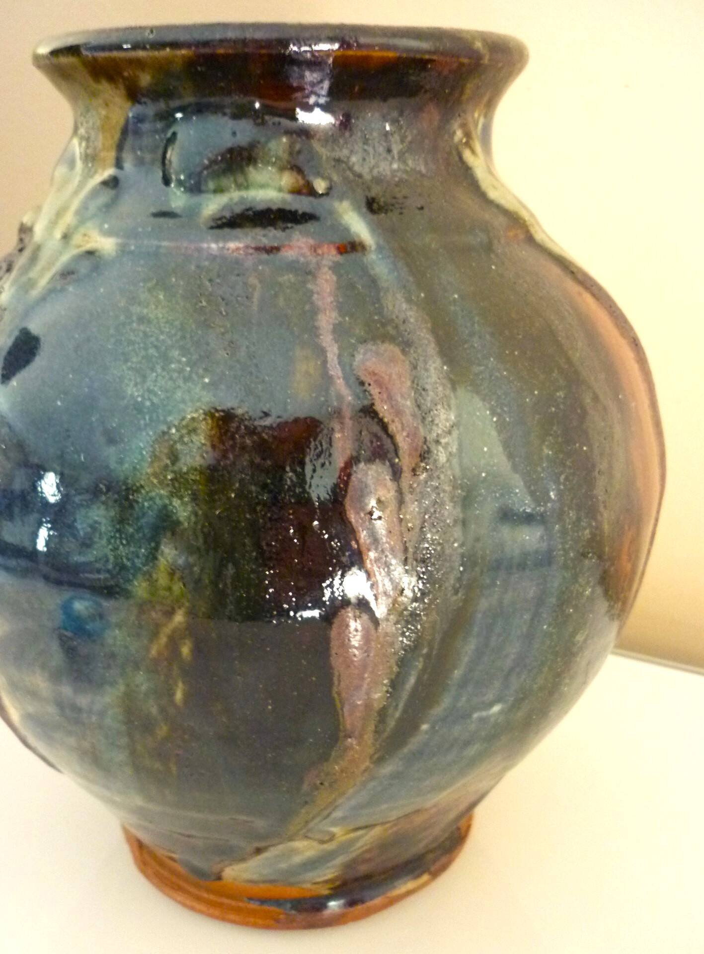 Ceramic vase, glazed stoneware, floral decoration, signature to be identified