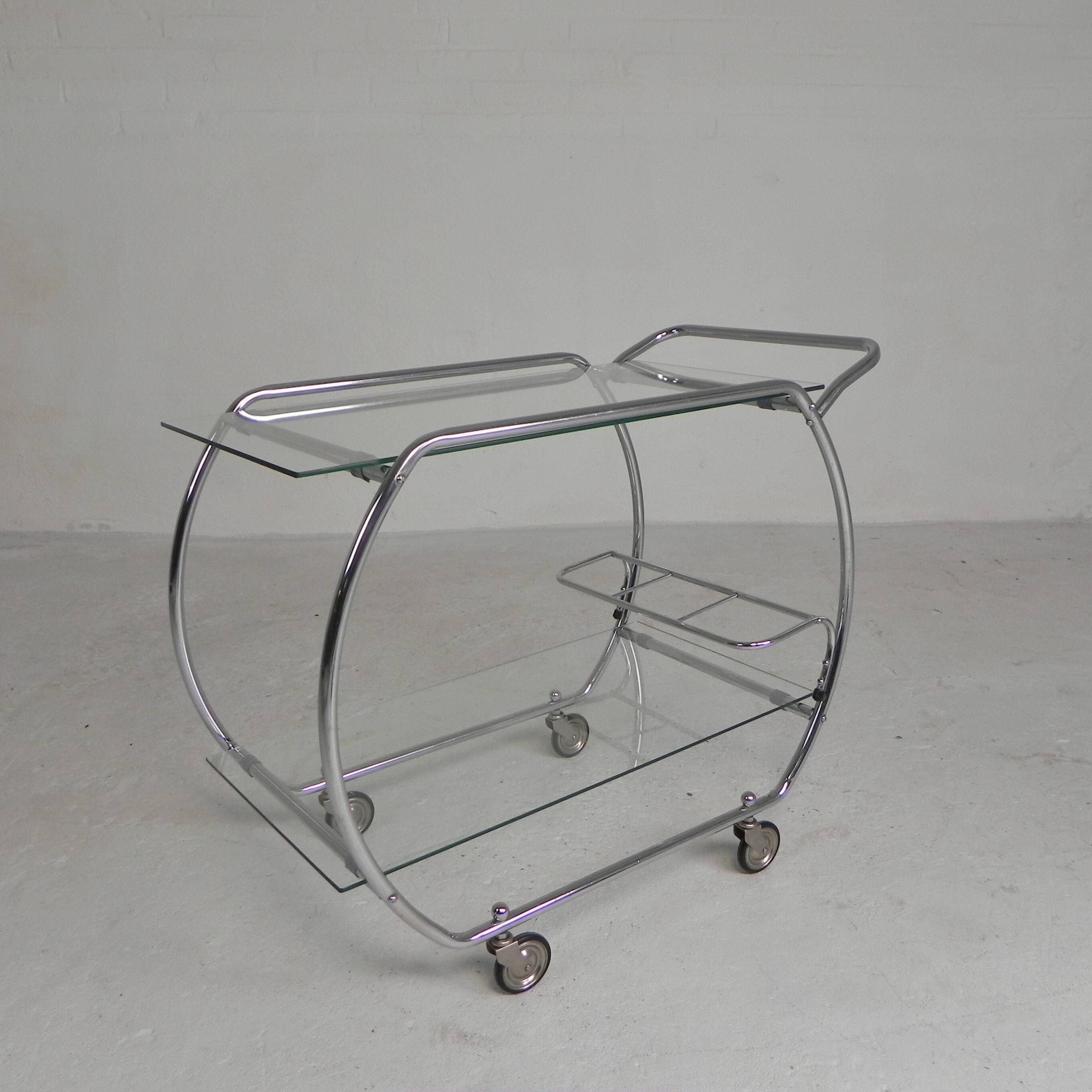 Art Deco trolley, chrome serving cart, 1950s