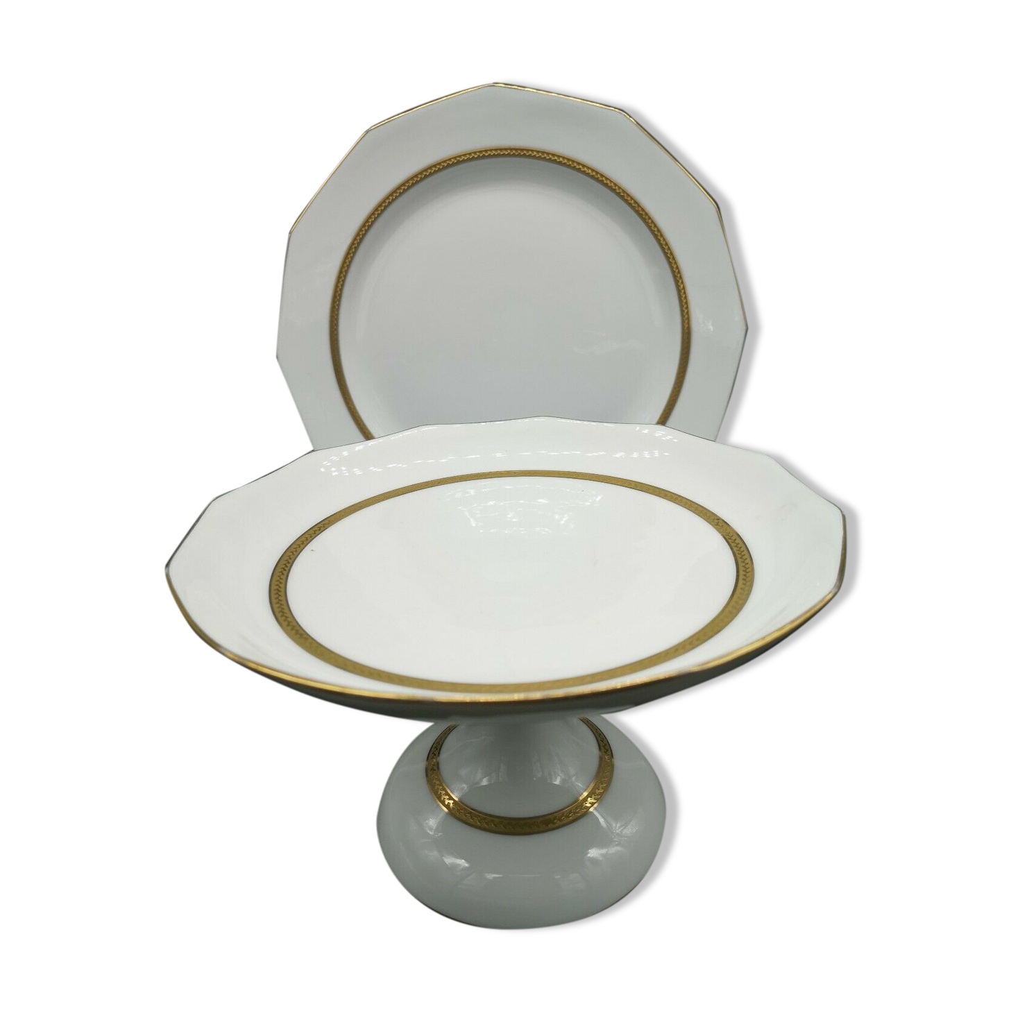 Lot of 2 dishes porcelain Limoges double gilding and white