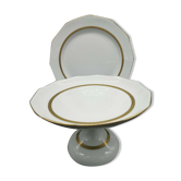 Lot de 2 plats en porcelaine de Limoges double dorure et blanc