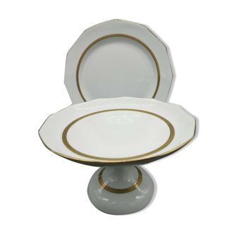 Lot de 2 plats en porcelaine de Limoges double dorure et blanc