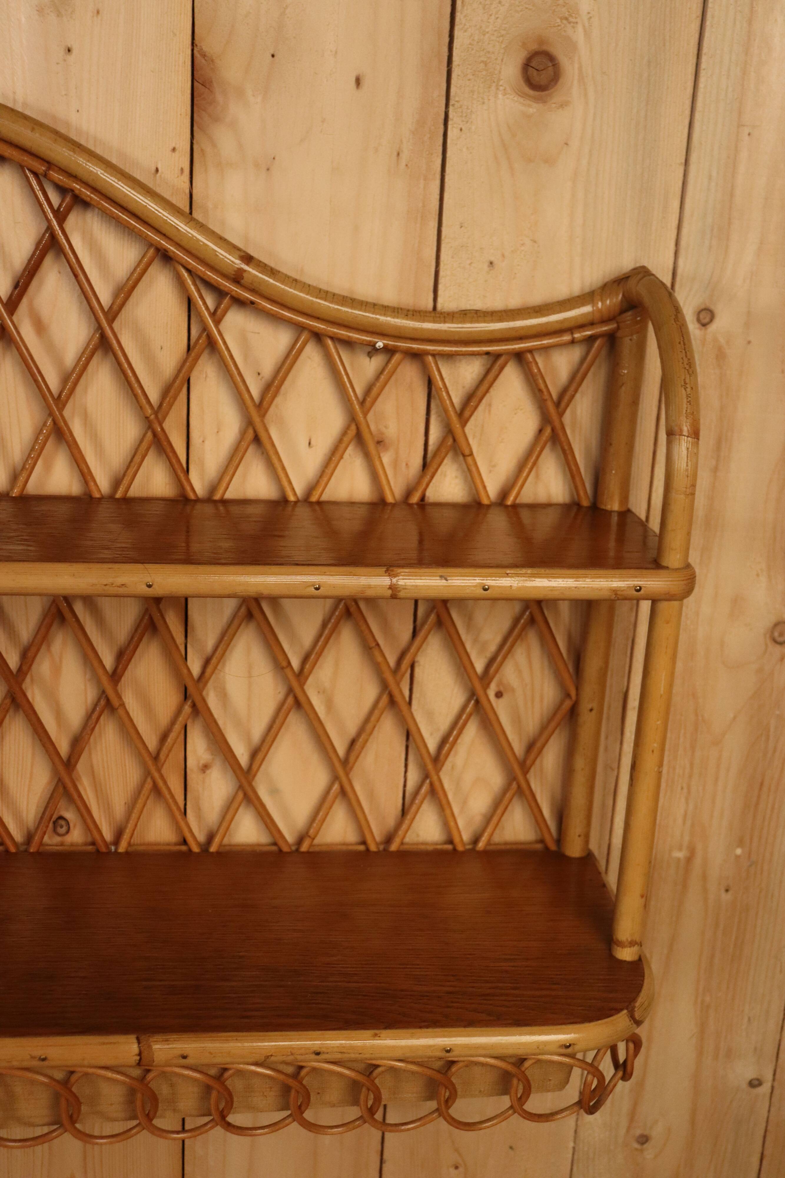 Pair of rattan wall shelves attributed to Audoux Minet