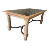 table  à manger en merisier massif et céramique signée Philippe Rouart