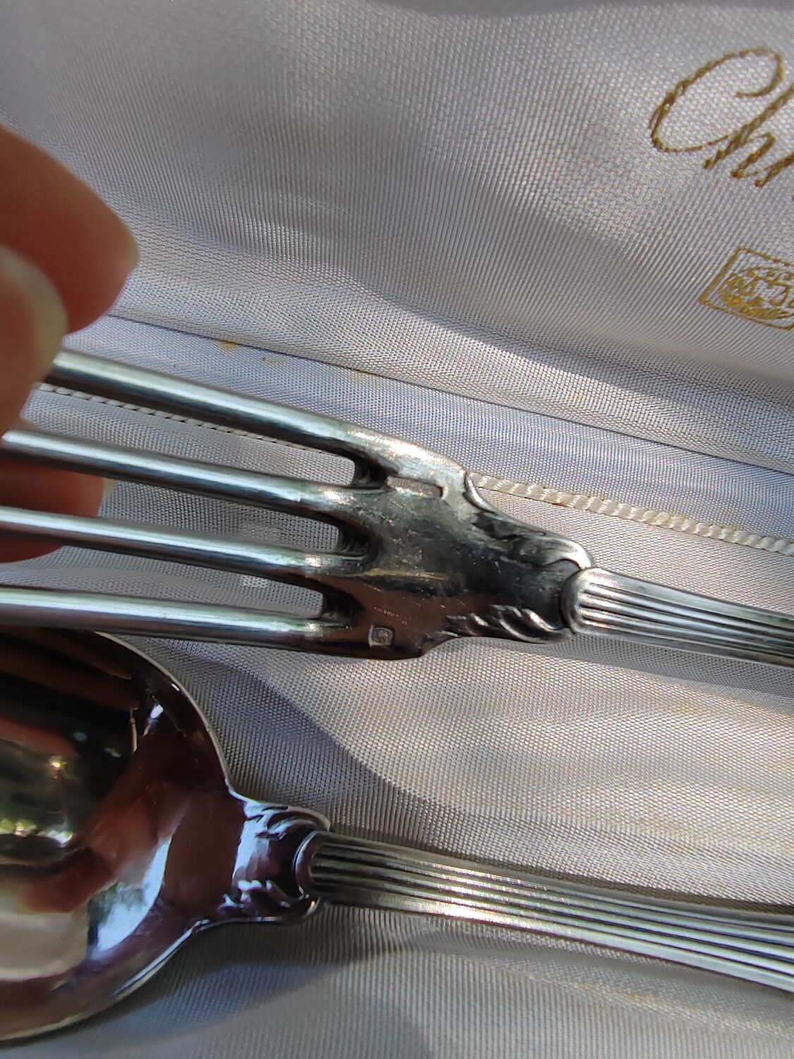 Christofle fork and spoon set in silver metal