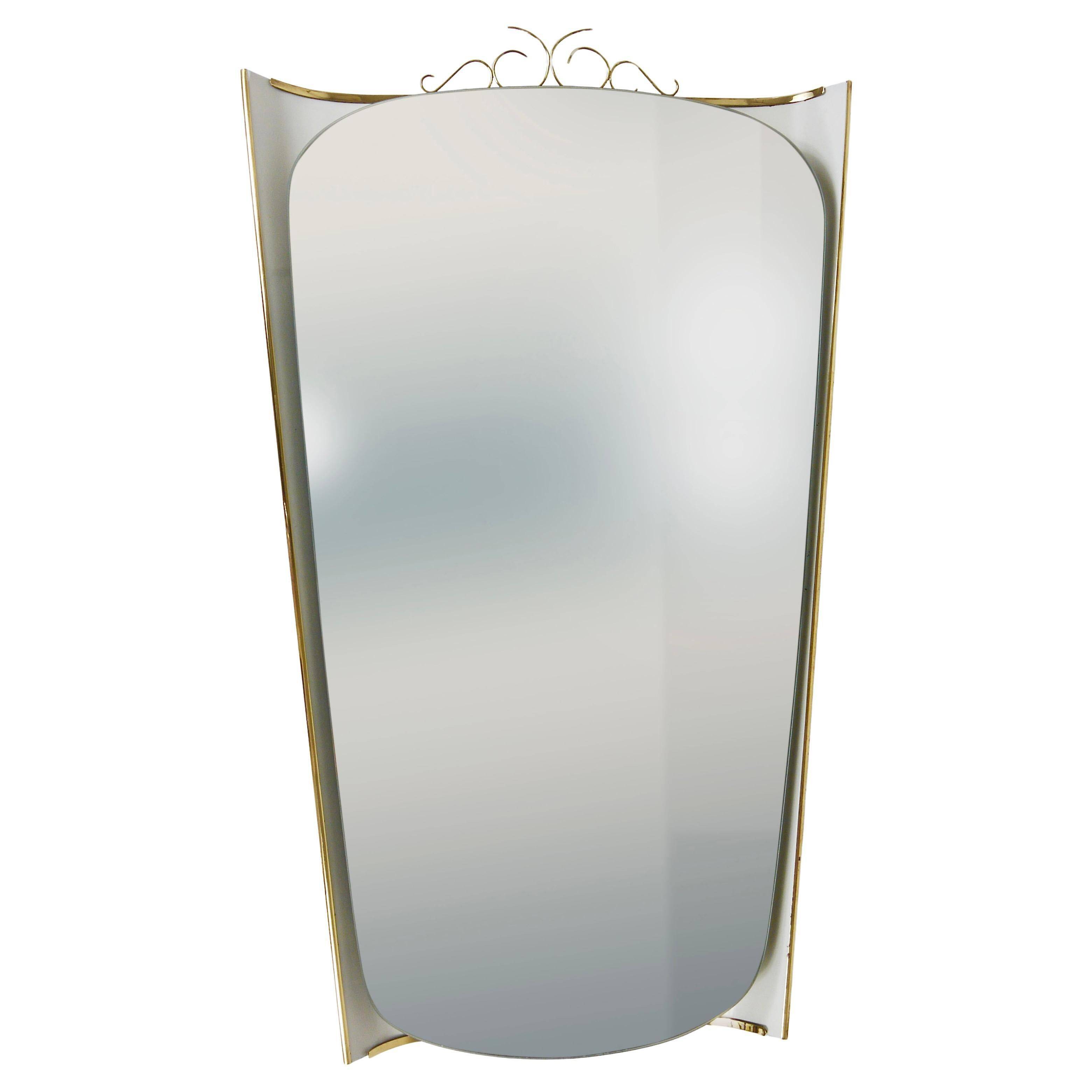 Mid-century illuminated wall mirror by Ernest Igl with brass crown, by Hillebrand.