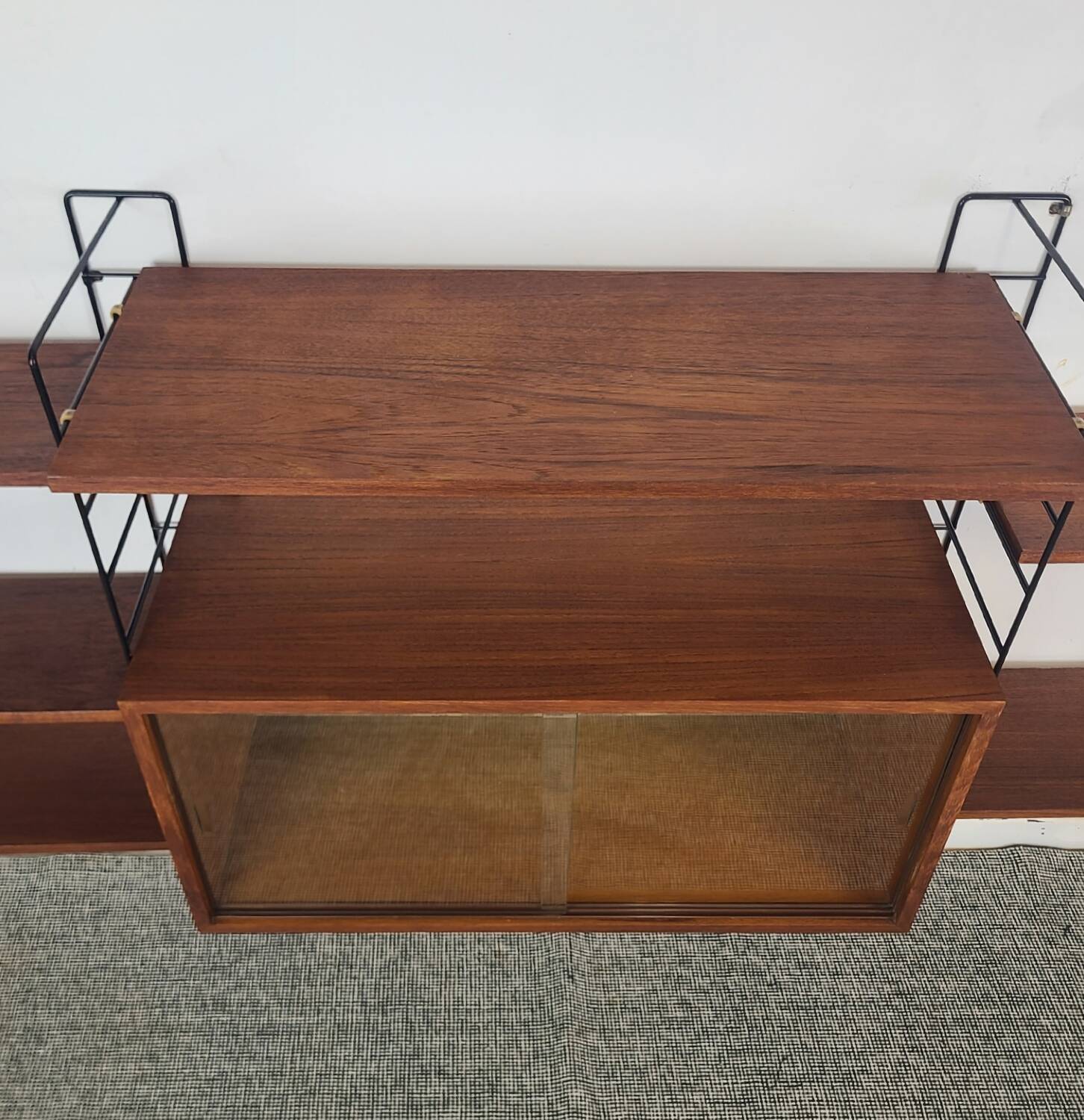 Bibliothèque murale suspendue étagères scandinave vintage teck 1960