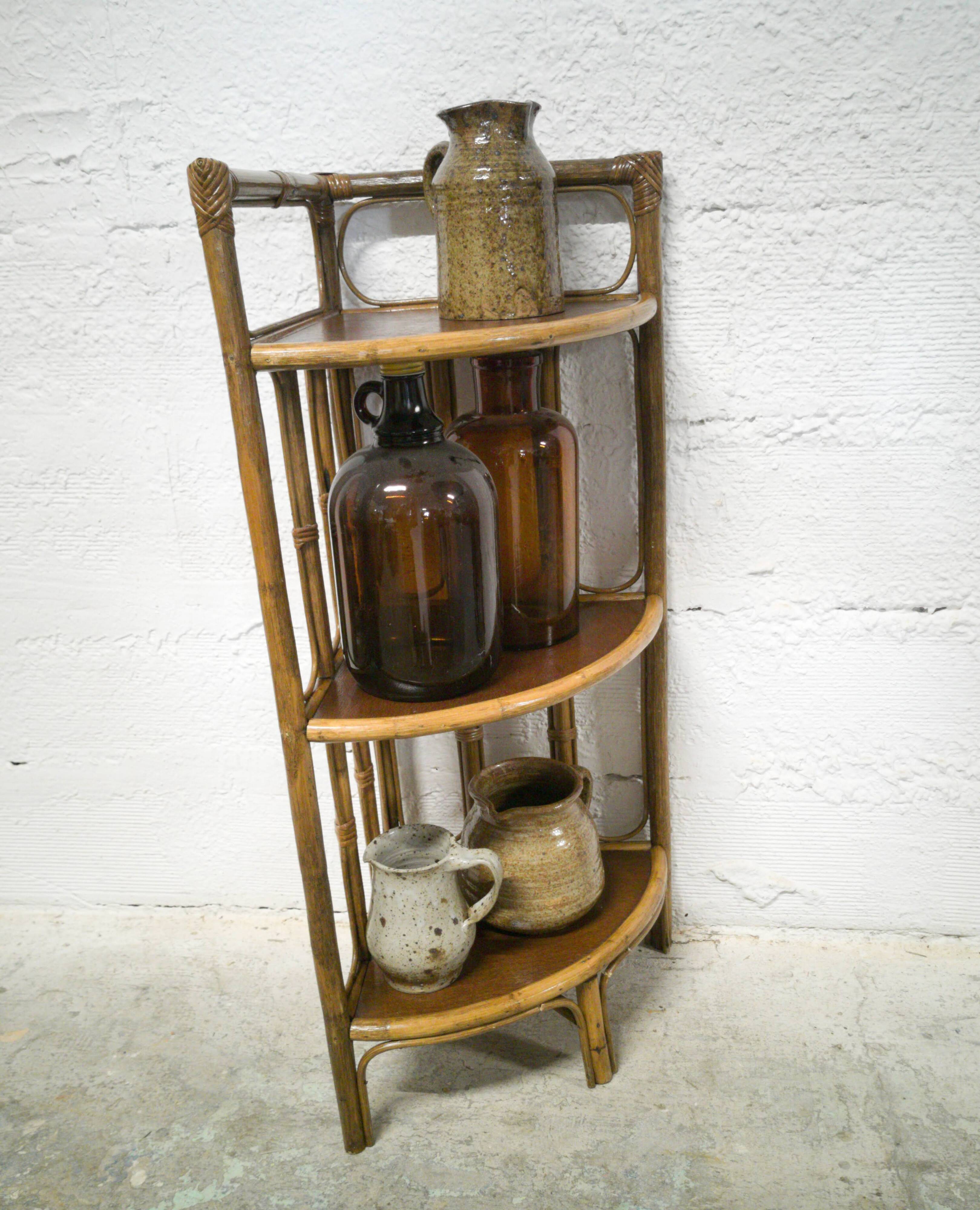 Rattan corner shelf