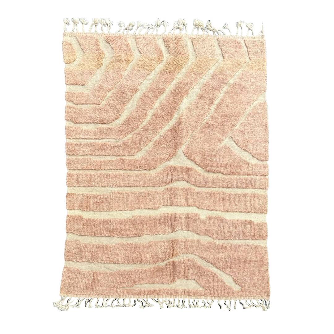 grand tapis saumon berbere moderne beni ourain neuf en laine 195x280 cm