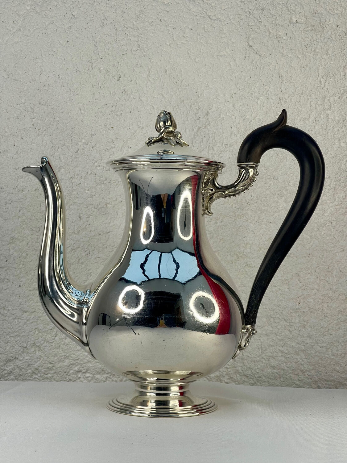 Christofle Silver-Plated Metal Coffee Pot with Blackened Wood Handle
