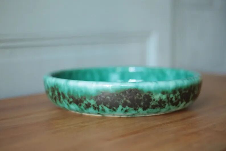 Ceramic dish Elchinger and sons, large round green dish, vintage catch-all, table art, interior decoration