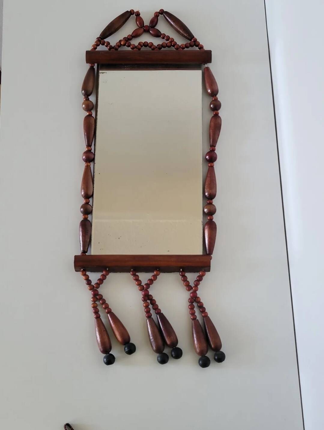 Miroir bohème vintage en perles de bois